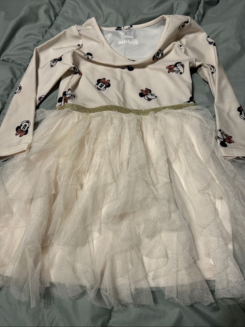 Disney Cream Minnie Mouse Glitter-Waist Tulle Dress